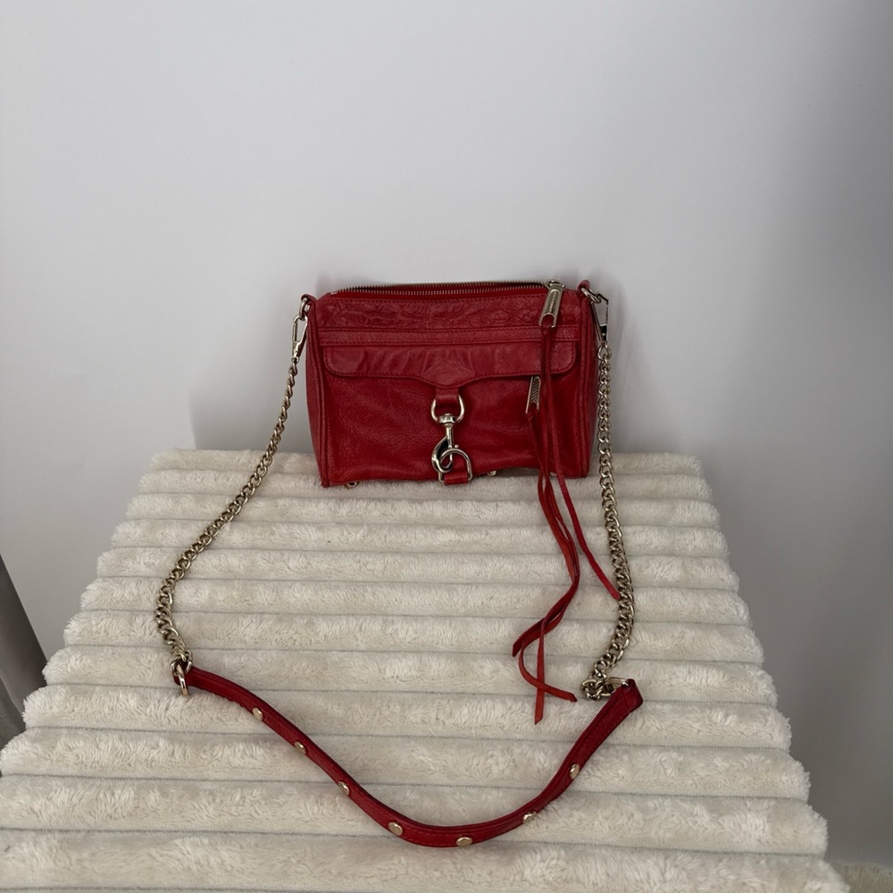 Rebecca Minkoff Red Leather Mini MAC Crossbody Bag with Chain Strap